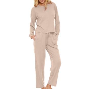 ADR Women's Ribbed Knit Pajamas Set, Button Down Drop Shoulder Top Thermal  Underwear Leggings Black Large