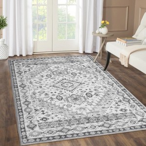 Large Area Rug 9x12 for Living Room,Vintage Floral Distressed Carpet Indoor Soft Non Slip Rug Washable Bedroom Rug for Bedroom Home Office,Grey - 1 of 4
