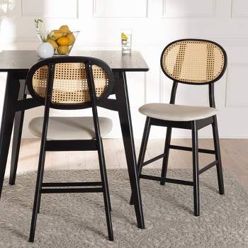 Baxton Studio 2pc Darrion Fabric and Wood Counter Height Barstools Cream/Black/Light Brown