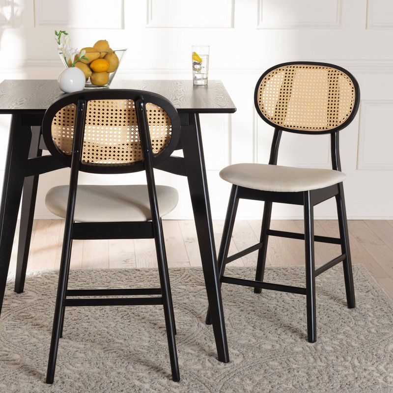 Baxton Studio 2pc Darrion Fabric and Wood Counter Height Barstools Cream/Black/Light Brown, 1 of 9