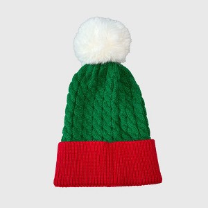 Anna-Kaci Women's Christmas Beanie Knit Hat with Faux Fur Pom-Pom for Holiday Winter Warmth - 1 of 3