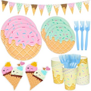 DYLIVeS 132 Pcs Ice Cream Birthday Party Supplies,Ice Cream Disposable Tableware Set Party Table Decorations,9'' and 7'' Plates,Napkins,Cups,Forks - 1 of 4