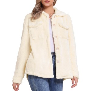 INSPIRE CHIC Women's Faux Fur Lapel Collar Button Down Outerwear Fleece Jacket - 1 of 4