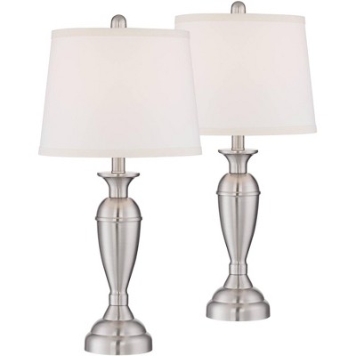 Regency Hill Contemporary Dimmable Table Lamps Set of 2 with Table Top Dimmers Brushed Nickel White Living Room House Bedroom