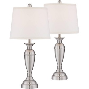 Regency Hill Carlton Blair 25" High Traditional Table Lamps Set of 2 WiFi Smart Socket Silver Brushed Nickel Finish Metal Living Room Bedroom - 1 of 4