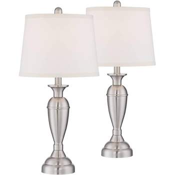 Regency Hill Blair Traditional Table Lamps 25" High Set of 2 Brushed Nickel with Table Top Dimmers White Fabric Drum Shade for Bedroom Living Room