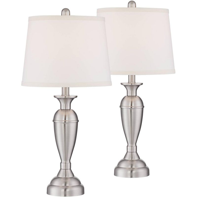 Regency Hill Blair Traditional Table Lamps 25" High Set of 2 Brushed Nickel with Table Top Dimmers White Fabric Drum Shade for Bedroom Living Room, 1 of 9