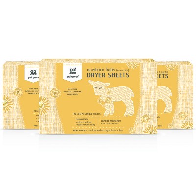 Image of Grab Green Newborn Baby Dryer Sheets, 40 Sheets, Calming Chamomile Scent - 3-pack (120 Total Sheets)