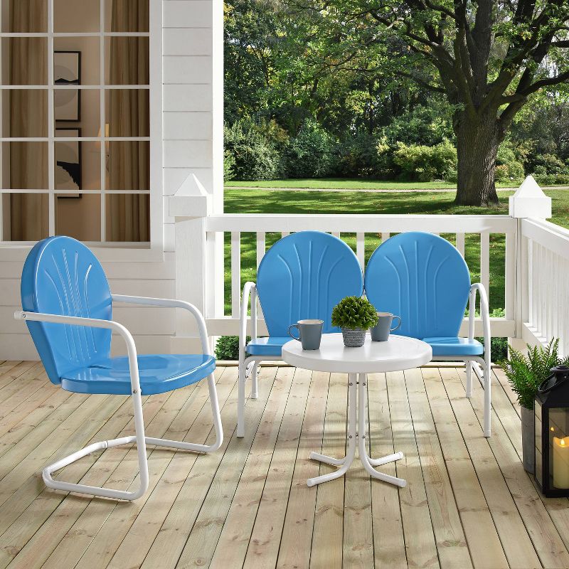 Griffith 3pc Outdoor Conversation Set with Loveseat, Arm Chair &#38; Accent Table - Sky Blue - Crosley, 6 of 10