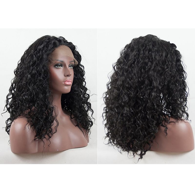 Unique Bargains Lace Front Wigs Heat Resistant Long Water Wave for Girl Daily Use Synthetic Fibre Black 18", 3 of 6