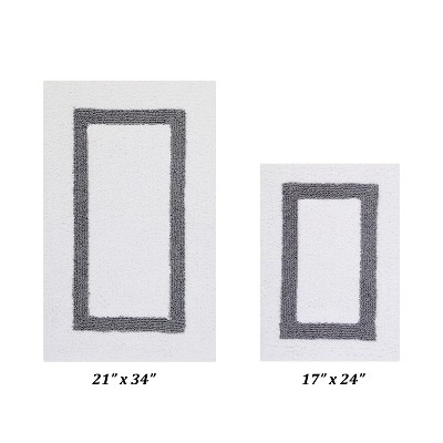 Hotel 2 PC Bath Rug 100% Premium Cotton Tufted Weave Two Tone Reversible Bathroom Rug, Super Soft Absorbent, Machine Washable Bath Mat