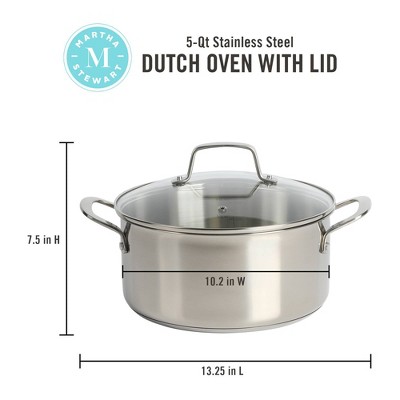 5-Quart Stainless Steel Non-Stick Dutch Oven with Glass Lid