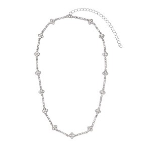 Adornia Silver Plated Crystal Clover Tennis Necklace - 1 of 4