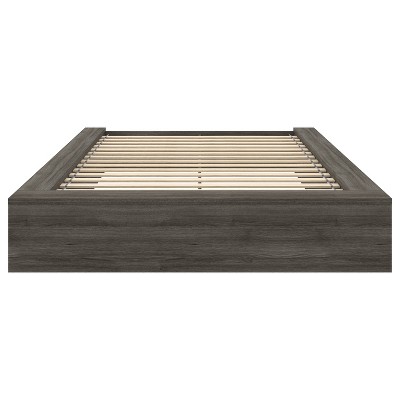 Gray Full Size Engineered Wood Upholstered Platform Bed with Drawer