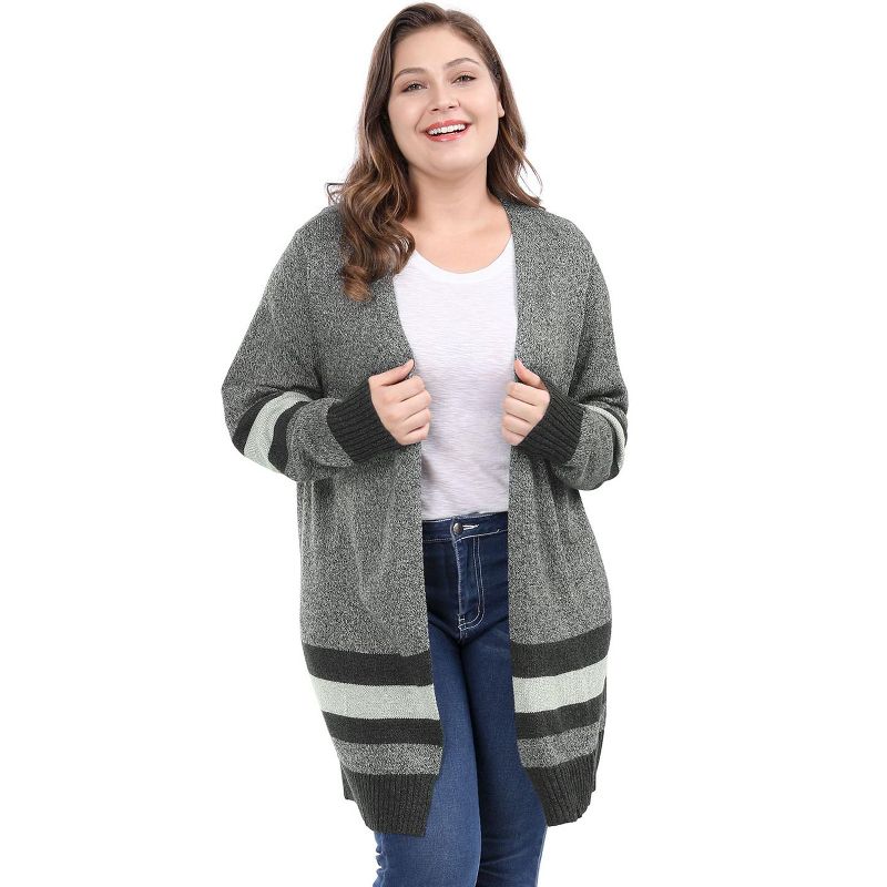 Agnes Orinda Women's Plus Size Multi Striped Open Front Sweater Cardigan, 3 of 8