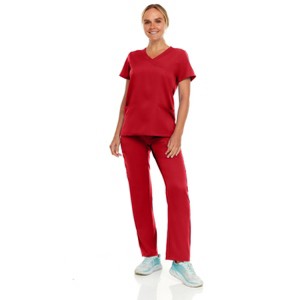 Hey Collection Women Scrubs Set 4-Way Stretch Mock Neck Top with Straight Leg Scrub Pants with Four Pockets - 1 of 4