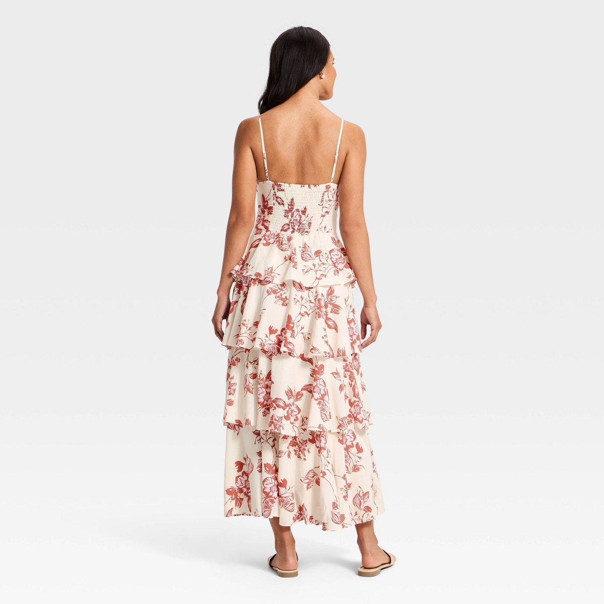 Женские платья A New Day Women's V-Neck Tiered Ruffle Maxi Dress - A New Day™ Cream/Brown Floral M — фото 2