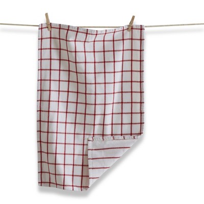 TAG Classic Reversible Double Cloth Red Windowpane Cotton Machine Washable Kitchen Dishtowel 26L x 18W in. Decoration Decor