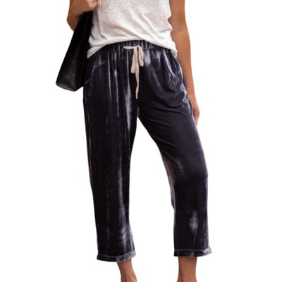 Amaryllis Women's Velvet Drawstring Cropped Pants Luxurious Texture Relaxed Fit