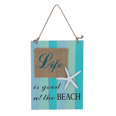 Beachcombers Life Sign With Burlap/Starfish 7.125 x 9.5 x 0.5 Inches.