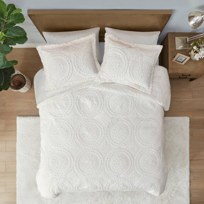 Ivory Full Faux Fur Reversible Comforter Set