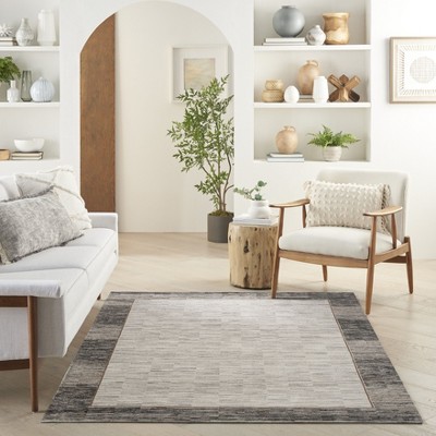 Grey Black Rectangular Abstract Synthetic Area Rug 5'3" x 7'3"