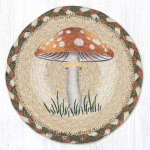 Earth Rugs Nature-Inspired Tabletop Coaster – Mushroom Art on Handmade Jute Base - 1 of 3