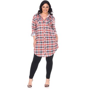 Women's Plus Size Piper Stretchy Plaid Tunic with Pockets - White Mark - 1 of 3