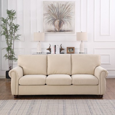 NicBex Couches for Living Room 84.6" Loveseat Sofa Upholstered Couch with Strong and Durable Wood Fram for Apartment, Dark Beige