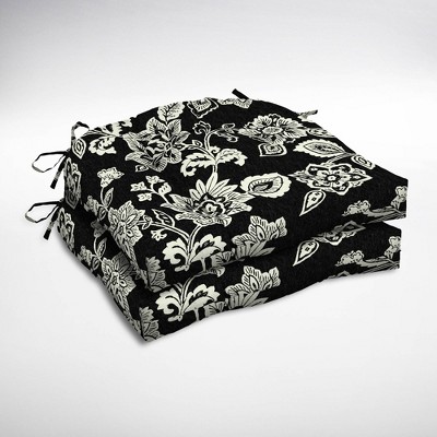 2pk Ashland Jacobean Wicker Chair Cushions Black/White - Arden Selections