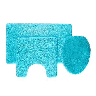 3pc Florence Rug Set Turquoise - Popular Bath: Plush Polyester Bath Mats, Contour & Lid Cover Set