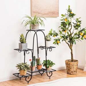 Angel Sar 6-Tier Plant Stand, Heavy Duty Iron Plant Display Rack with Adjustable Foot Pads, 6 Square Trays for Indoor Outdoor Use, 132 lbs Capacity - 1 of 4