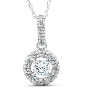 Pompeii3 14K 1/3ct Floating Solitaire Pave Round Diamond Pendant - 1 of 4