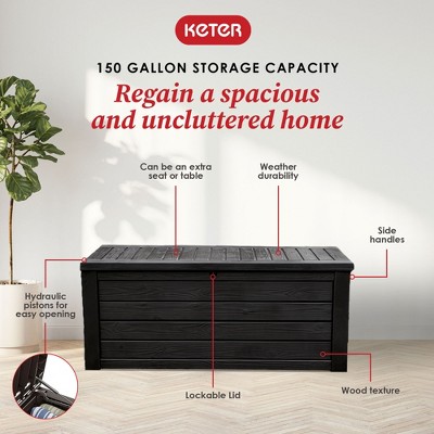 Keter Dark Gray 150 Gallon Lockable Plastic Deck Box