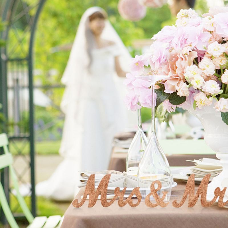 Mr and Mrs Signs Wedding Sweetheart Table Decorations, Wooden Freestanding Letters (Rose Gold) - L, 5 of 6