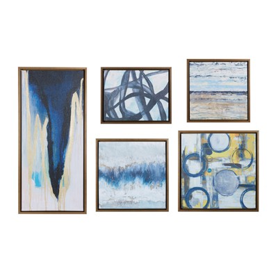 VisioGear 5PCS Abstract Gallery Framed Canvas Wall Art Set, Abstract Pictures for Hallway Office Wall Decor, Natural, 36.6"*16.6"*1.61"