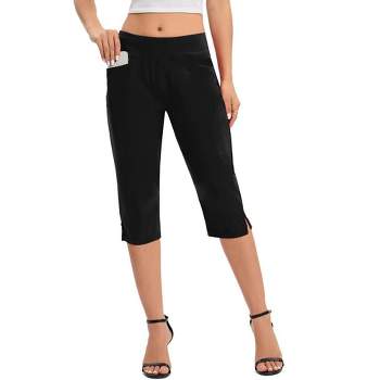 Pull On Capris for Women Elastic Waist Dressy Casual Hiking Golf Capri Pants with Pockets