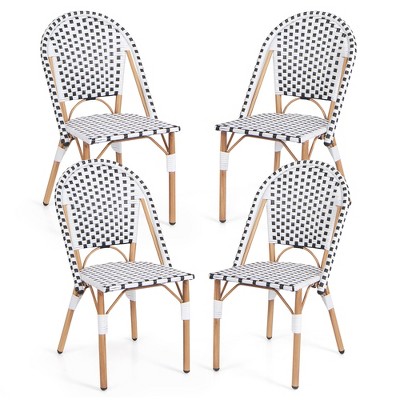 Tangkula French Bistro Chair Set of 4 w/ Hand-woven Rattan Galvanized Metal Frame Outdoor