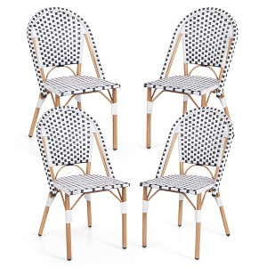Tangkula French Bistro Chair Set of 4 w/ Hand-woven Rattan Galvanized Metal Frame Outdoor - 1 of 4