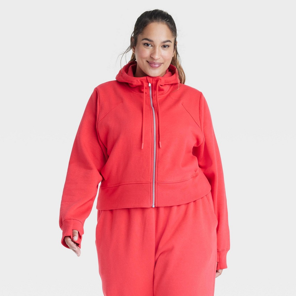 Women's Fleece Full Zip Hooded Sweatshirt - All In Motion™ Red 4X