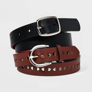 Girls' 2pk Belt Set - Cat & Jack™ Black/Brown - 1 of 4