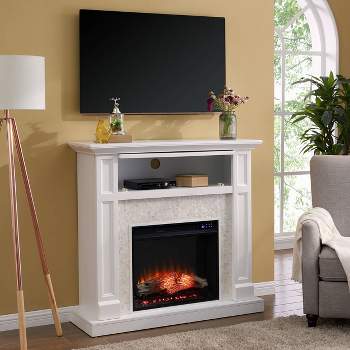 Nerrin Media Touch Screen Electric Fireplace with Tile Surround White - Aiden Lane
