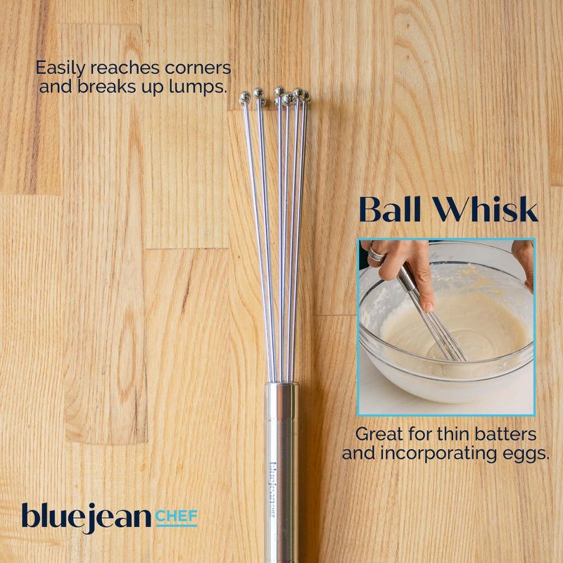Blue Jean Chef 5-Piece Stainless-Steel Whisk Set, 5 Different Whisks: Cage Whisk, Ball Whisk, Roux Whisk, Sauce Whisk, Danish Dough Whisk, 5 of 7