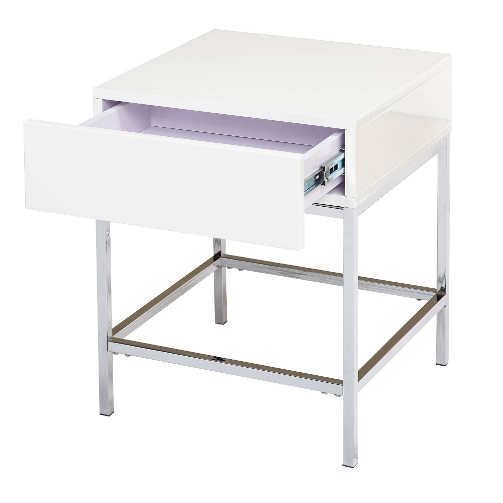 Lewis Modern End Table White - Buylateral: High-Gloss MDF, Sturdy Metal Frame, 23.8" Height