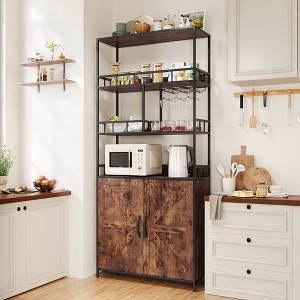 Tall Bar Cabinet 70.8" Bakers Rack with Cabinet, Microwave Stand with Glass Holder Tall Bar Cabinet Freestanding Wine Cabinet Living Room Home Bar - 1 of 4