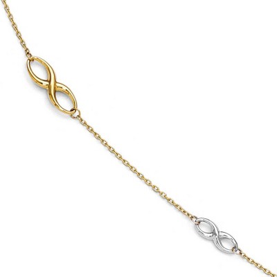 Black Bow Jewelry 14k Two Tone Gold Polished Infinity Station Anklet, 9-10 Inch