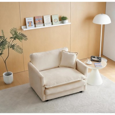 Airsurfer Modern Accent Chair, Soft Upholstered Beige Lounge Chair with Cushioned Backrest and Pillow for Living Room, Bedroom, or Office