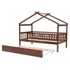 TIRAMISUBEST Twin/Full Size House Bed with Twin Size Trundle, Wooden House Platform Bed with Fence Guardrails and Roof Design for Kids - 4 of 4