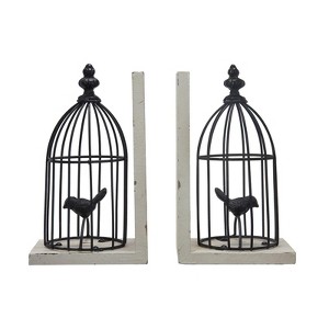 SEVOBAL Party Decorations and Accessories Set of 2 Bird Cage Bookends with Antique White Base for Living Room, Antique White Black, 12"*11"*5" - 1 of 4