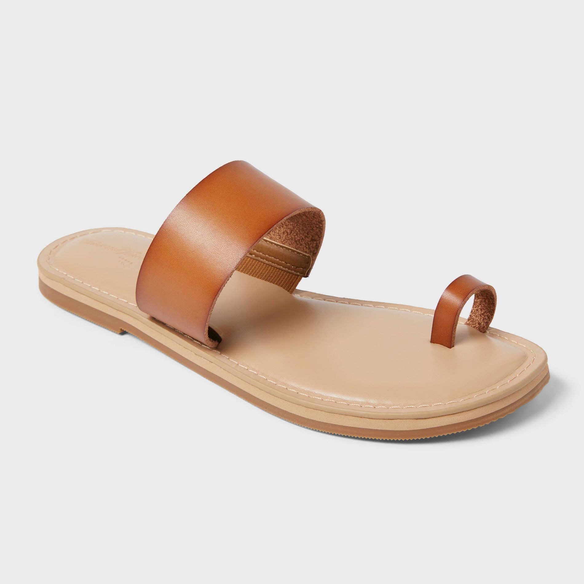 Women's Juno Toe Ring Flat Sandals - Universal Thread™ Cognac 10: Slip-On, Memory Foam, Open Square Toe